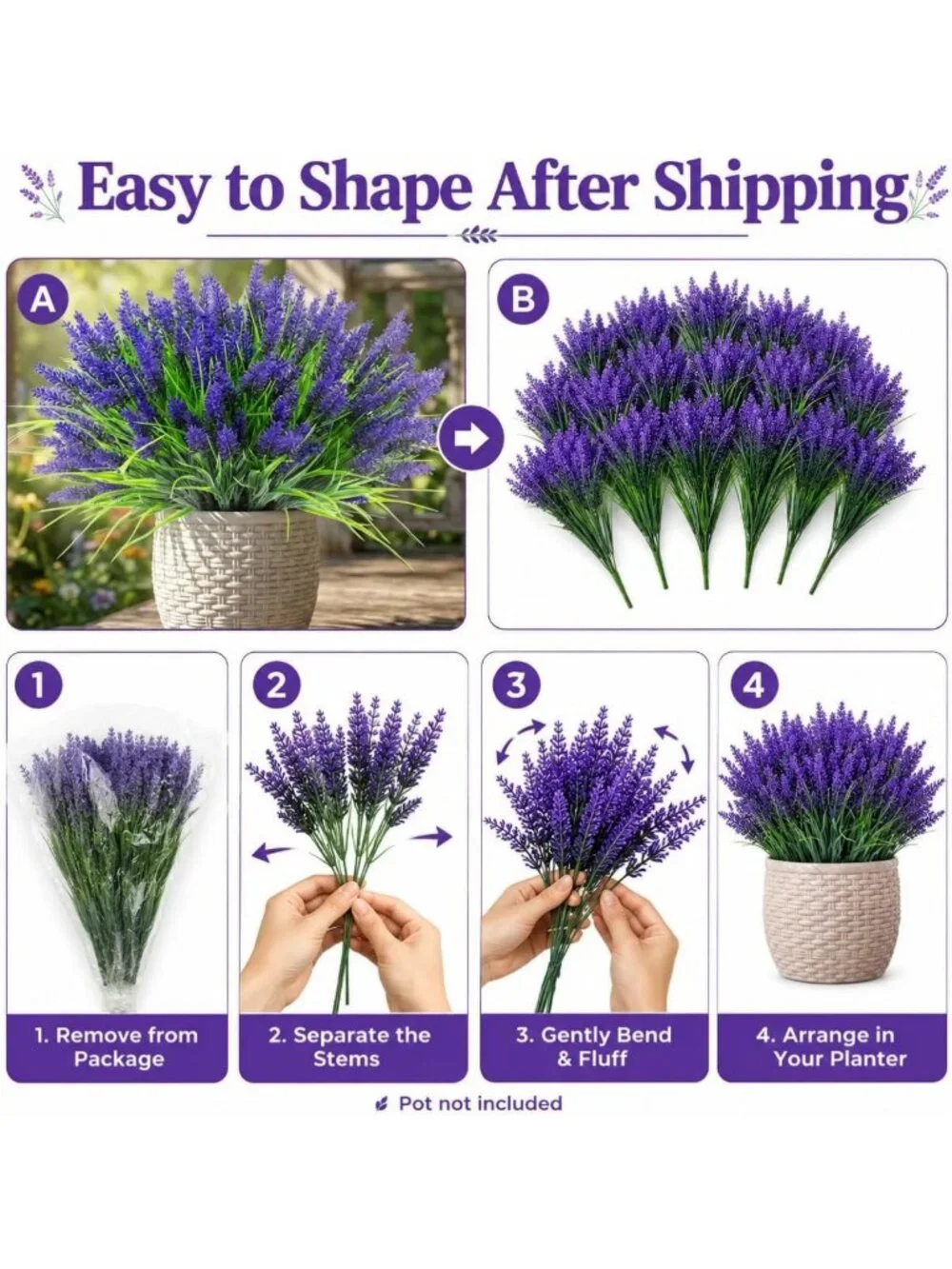36 Bundles UV Resistant Faux Lavender Flowers - Perfect for Garden, Pots & Decor